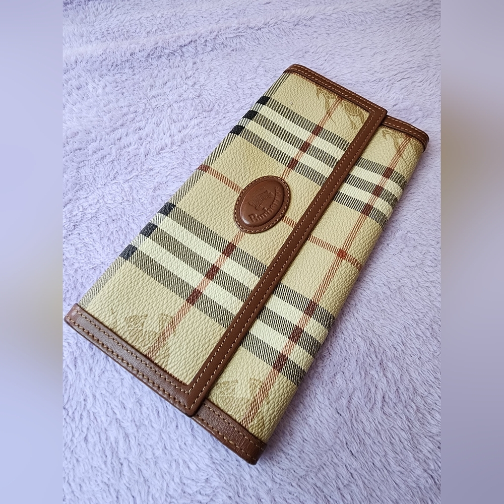 Vintage Burberrys Nova Check Leather Bifold Long Wallet EUC